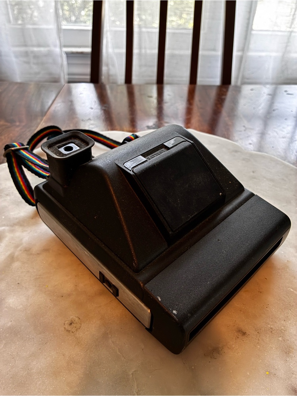 Vintage Black Instant Camera Polaroid with Rainbow Strap